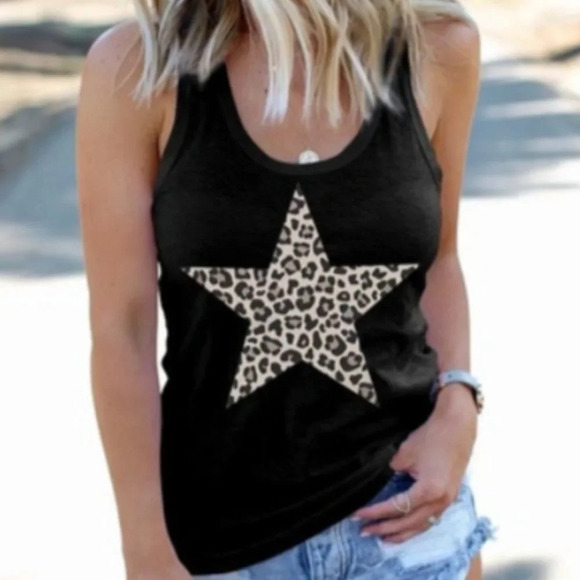 Azura Exchange Black Leopard Star Racerback Tank Top M - Picture 1 of 9